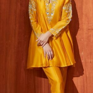 Trumpet Vine wishlist Mustard Pure Chanderi Zari Embroidered Kurta Set Yellow Colour Size XL