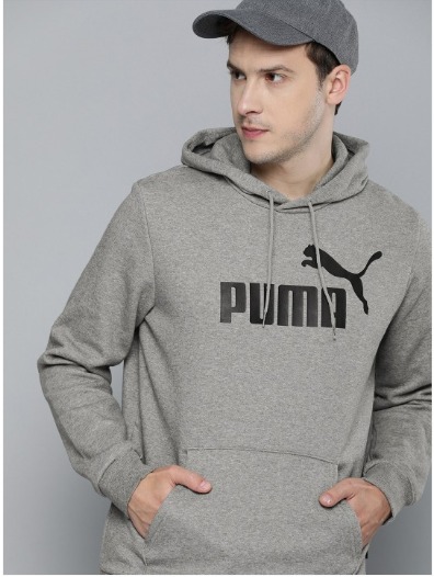 Puma Men Grey Melange Essential Big Logo Hooded Sweatshirt Size XXL