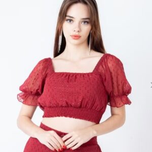 Women Swiss Dot Fitted Crop Top Size L