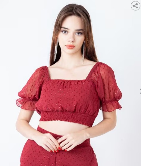 Women Swiss Dot Fitted Crop Top Size L