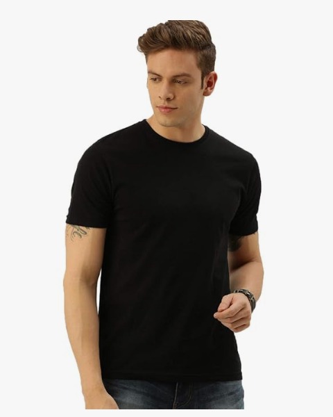 Private Label DrunkenMonk Plain Men s Black Half Sleeve Round Neck T Shirt Size S Color Black