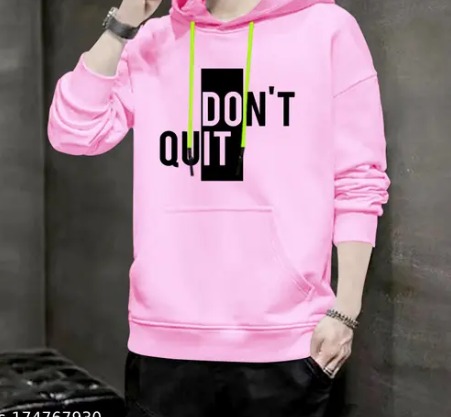 Private Label FASHION AND YOUTH Stylish Unisex Don t Quit Design Printed Hooded Sweatshirt size L Pink colour