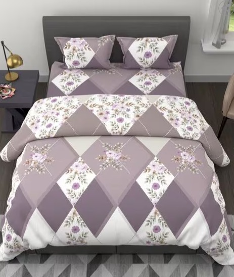 BIANCA 150 GSM Floral Print King Size Comforter with Bedsheet Pillow Covers DOUBLE KHAKI IVORY COMF1163