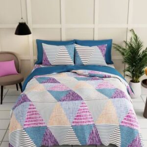 BIANCA 150 TC Geometric Print Double Bedsheet with Pillow Covers DOUBLE COLOUR BLUE COMF1165