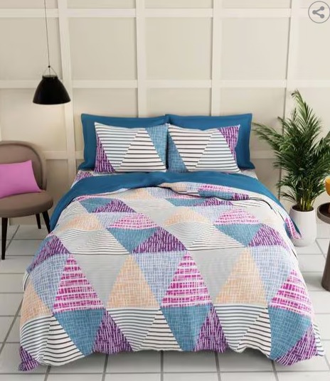 BIANCA 150 TC Geometric Print Double Bedsheet with Pillow Covers DOUBLE COLOUR BLUE COMF1165