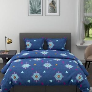 BIANCA 150 GSM Printed Double Comforter with Double Bedsheet Pillow Covers Set DOUBLE COLOUR NAVY BLUE COMF1177