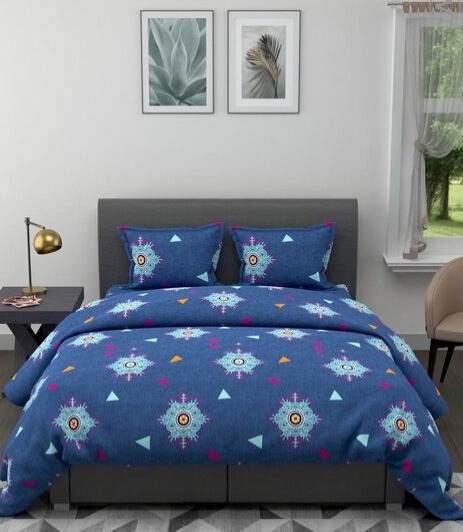 BIANCA 150 GSM Printed Double Comforter with Double Bedsheet Pillow Covers Set DOUBLE COLOUR NAVY BLUE COMF1177
