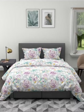 BIANCA Floral Polyester Double Double Comforter And Bedsheet 192 TC IVORY MULTI COMF1174