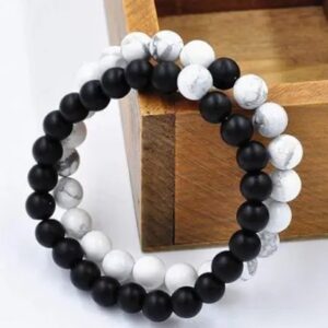 Black and White Certified Natural Stones Lovers Howlite Bracelet Combo for Men and Women