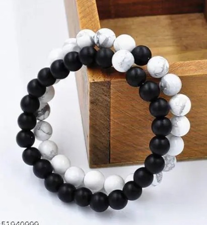 Black and White Certified Natural Stones Lovers Howlite Bracelet Combo for Men and Women