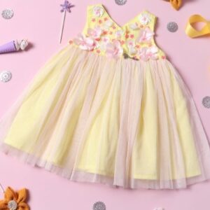 Private Label Girls Yellow Embellished Cotton Net Dress 12 18 m