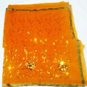 Yellow and Golden Embroderied Chiffon Saree for Women