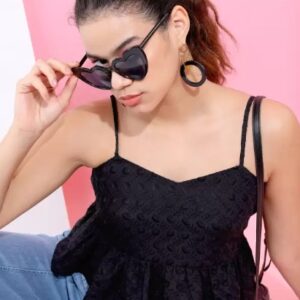 Private Label Casual Noodle Straps Solid Women Black Top