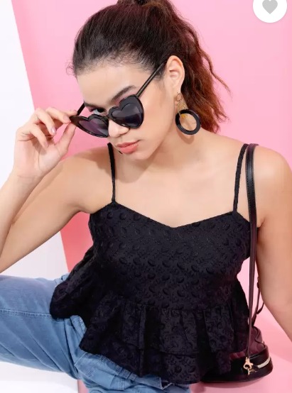 Private Label Casual Noodle Straps Solid Women Black Top