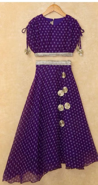Fairies Forever Girls Purple Bandhani Print Blouse and Lehenga Ethnic Set 9 10 Years