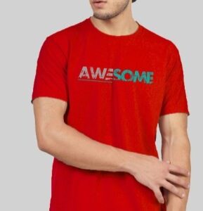 Twf Men Typography Printed Round Neck Cotton T shirt Red Size XXL