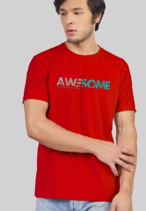 Twf Men Typography Printed Round Neck Cotton T shirt Red Size XXL
