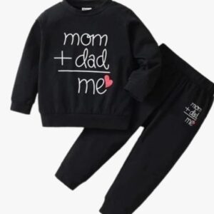 Private Label JENNY DENIAL Mom Dad And Me Text Printed Cotton Baby Black 2 Years