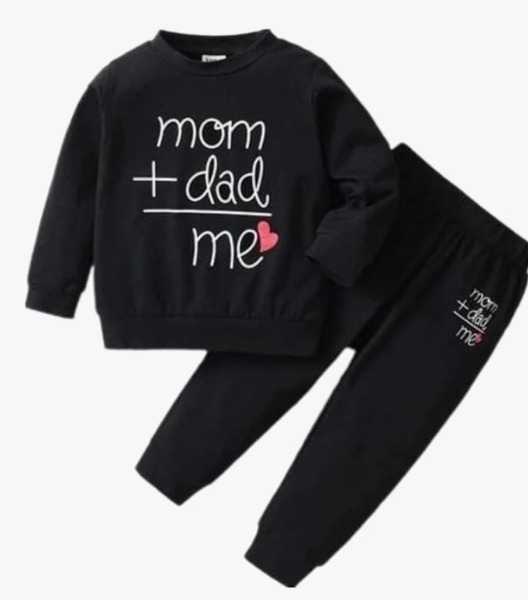 Private Label JENNY DENIAL Mom Dad And Me Text Printed Cotton Baby Black 2 Years