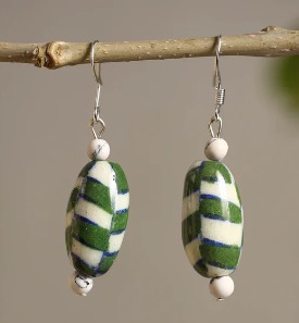 Handcrafted Blue Pottery Ceramic Earrings 02