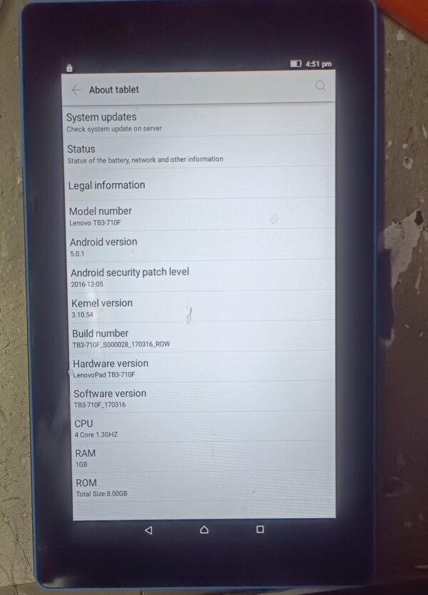 Used Lenovo Tab3 Tablate Black And Blue Color 1Gb Ram 8Gb Rom Serial No Hgcevqrv