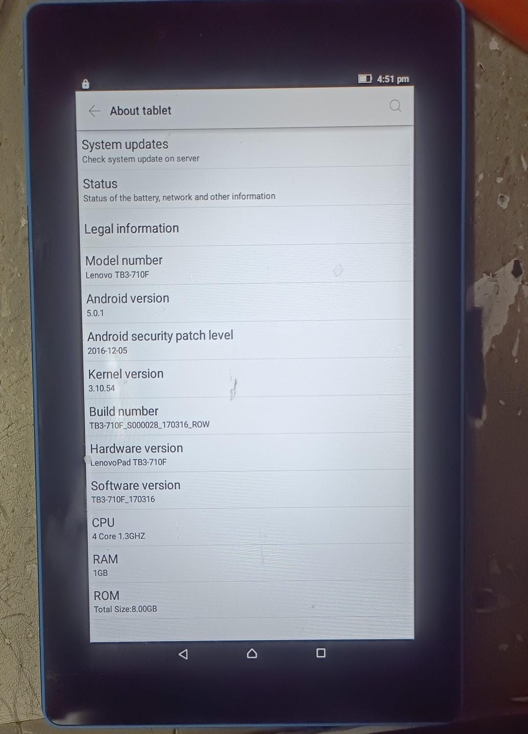 Used Lenovo Tab3 Tablate Black And Blue Color 1Gb Ram 8Gb Rom Serial No Hgcevqrv