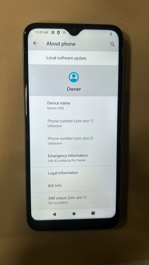 Used Benco V60 Smart Phone Without Charger And Box Only Mobile 3Gb Ram 32Gb Rom Imei No 864634051414226