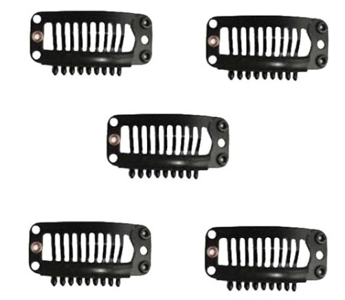 5Pcs Hair Extension Snap Clips Weft Wig Grips Medium Black