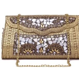 Eye Catching Handmade Cylinder Round Ethnic Silver Metal Bag Antique Bridal Clutch