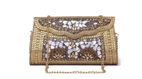 Eye Catching Handmade Cylinder Round Ethnic Silver Metal Bag Antique Bridal Clutch