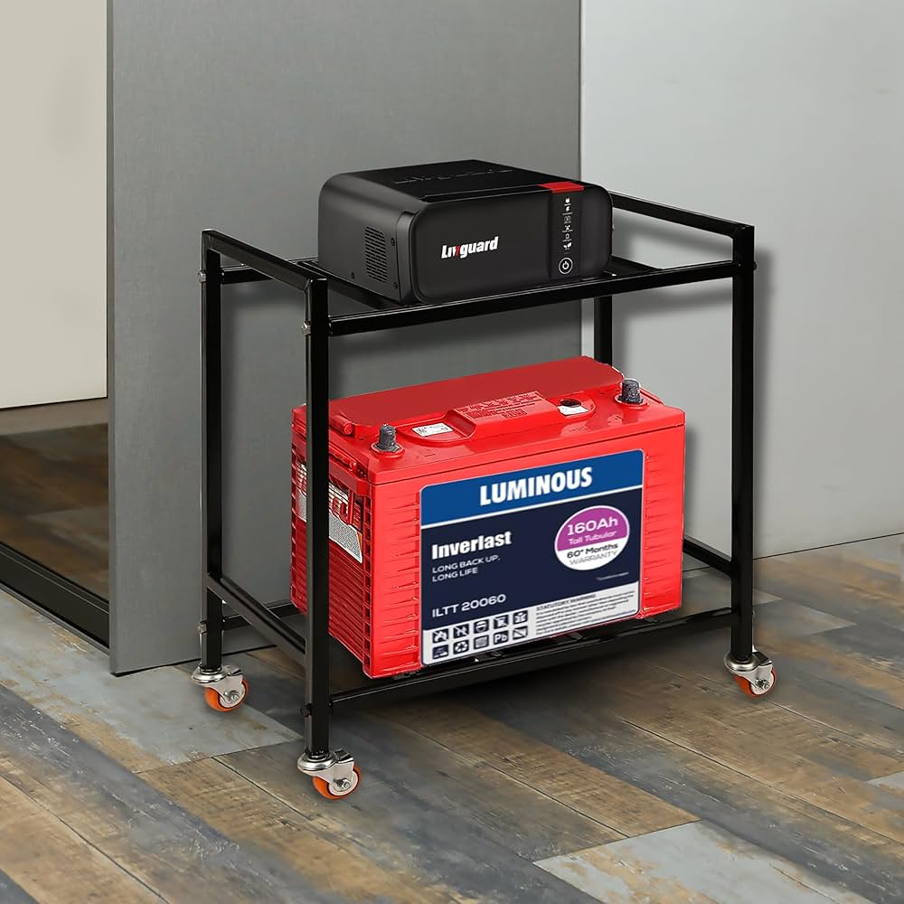 2 Shelf Home Inverter Stand Ups Inverter Stand With Wheels 24 X12 X 26 Inch Black