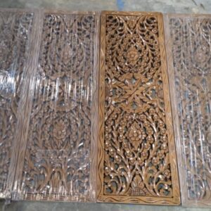 Large Carved Wood Wall Panel Floral Wood Wall Decor Brown Size 35 Point 5X11Point5X0Point5 Set 4