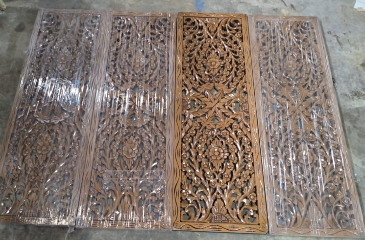 Large Carved Wood Wall Panel Floral Wood Wall Decor Brown Size 35 Point 5X11Point5X0Point5 Set 4