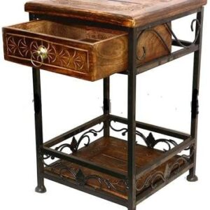 Wooden Wrought Iron Base Drawer Storage With Shelf Size Antique Look Sofa Side End Table