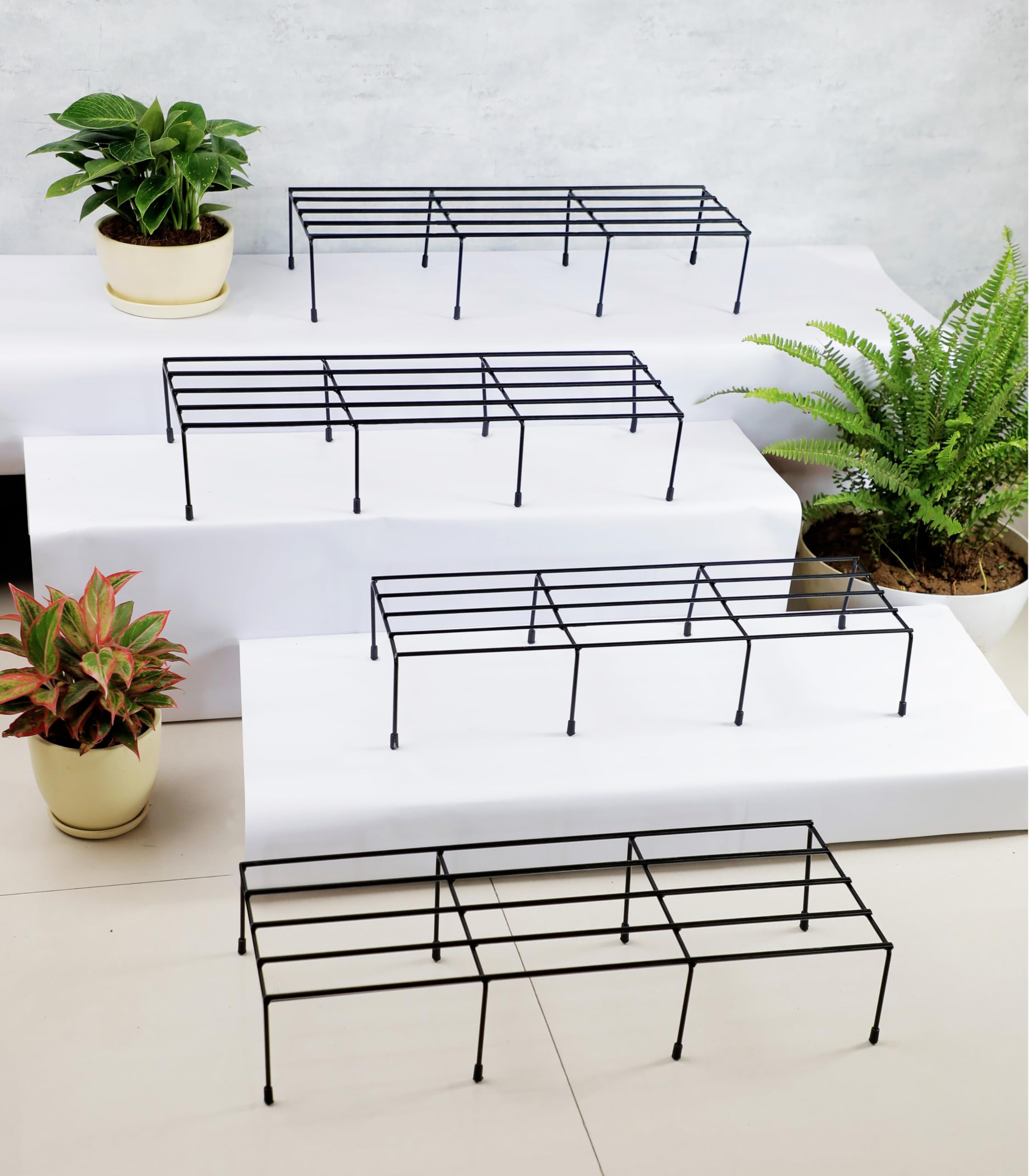 Pack Of 4 Black Plant Stands For Home Balcony Outdoor Black Color