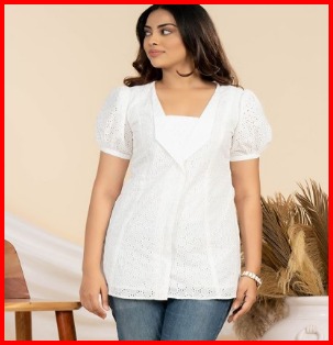 Wavellite V Neck Self Design Tunic Size S