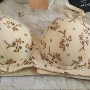 Cream Printed Padded Bra For Women Size 36