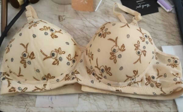 Cream Printed Padded Bra For Women Size 36