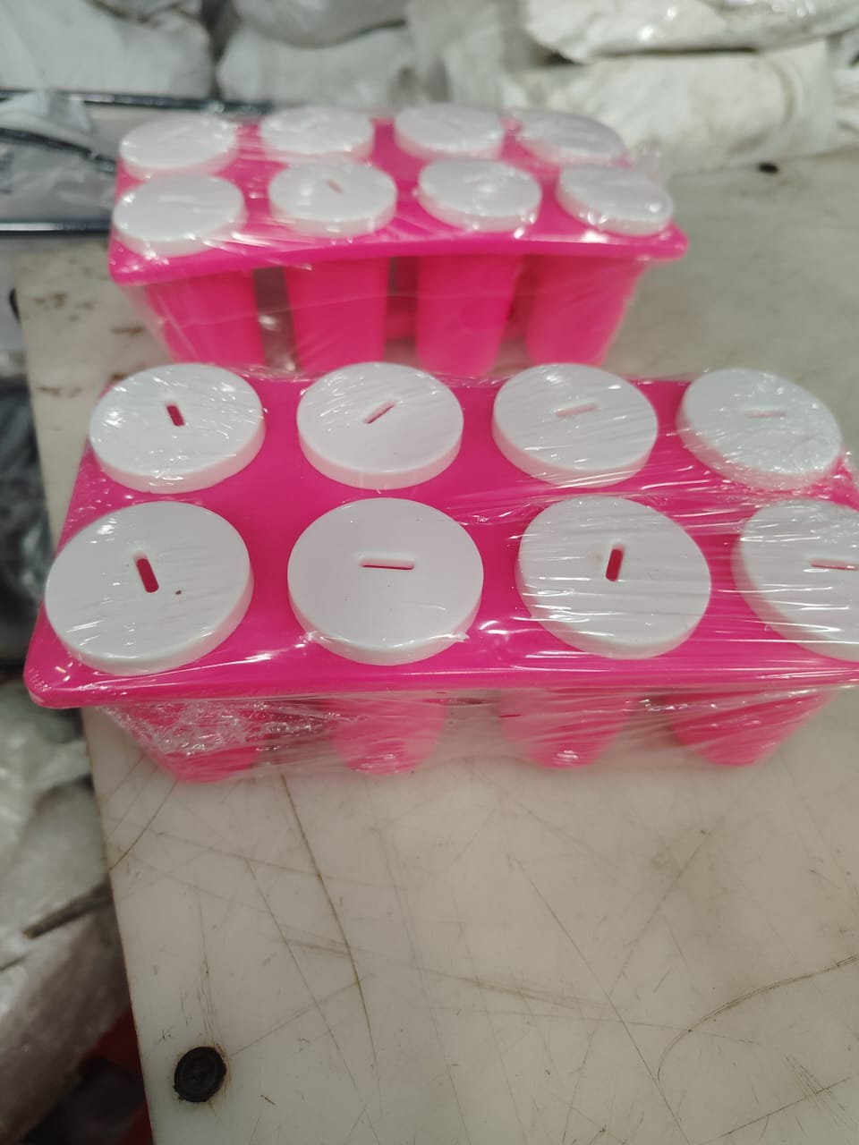 Pink Plastic Ice Cube Tray Ice Candy Maker Kulfi Maker 8 Nos Round Slot Stick Pack 2
