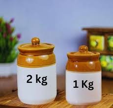 2 Kg 1 Kg Ceramic Brown Jar Set Achar Barni Ceramic Pickle Jar