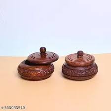 Wooden Artisans Crafted Decorative Round Sindoor Box Brown Pack Of 2