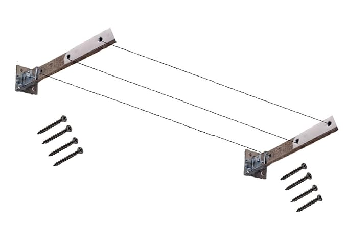 Beads Stainless Steel Wall Mount Folding Clothes Drying Stand Rope Screws 1 Set Chrome 3 Holes 10 Inches