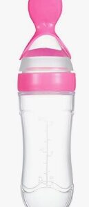 Baby Kids 90Ml Silicone Squeeze Feeding Bottle With Spoon