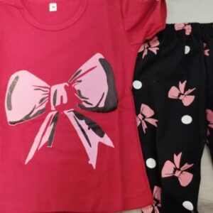 Kids Girl Red Color T Shirt With Black Track Pant Size 5Y