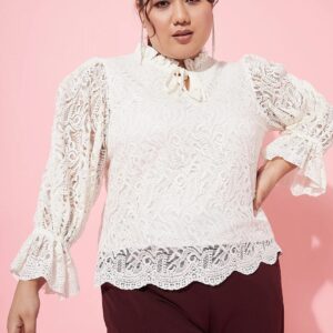 Athena Ample Plus Size Self Designed TieUps Bell Sleeves Top Size 3Xl