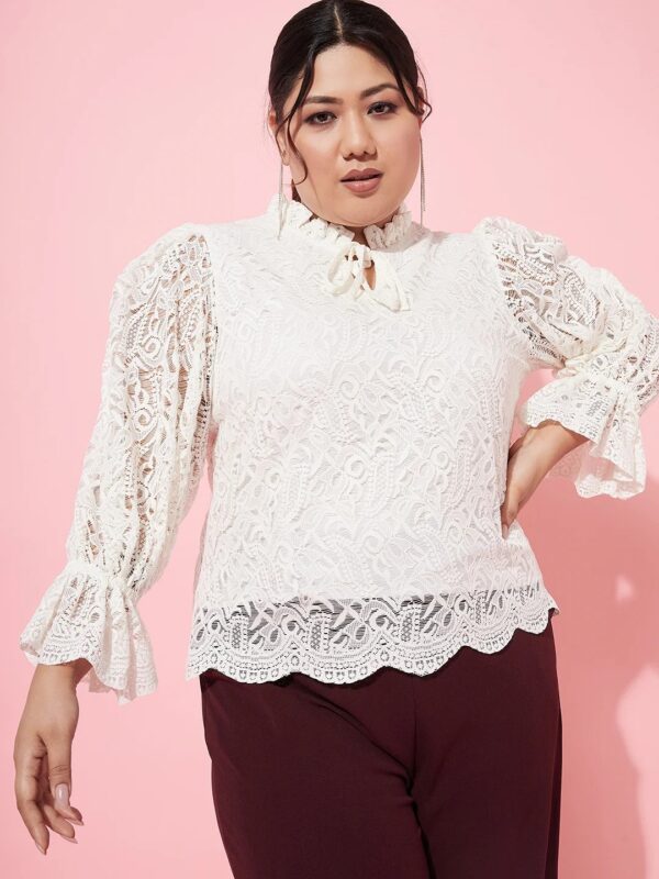 Athena Ample Plus Size Self Designed TieUps Bell Sleeves Top Size 3Xl