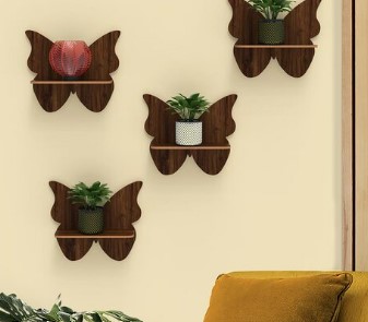 Set Of 4 Decorative Butterfly Shaped Wall Shelves For Home Decoration
