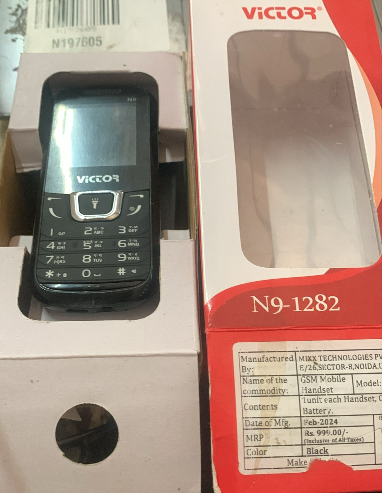 Victor N9 1282 Feature Phone Black And Red Color Dual Sim 16Mb Ram Imei No 911142050683612