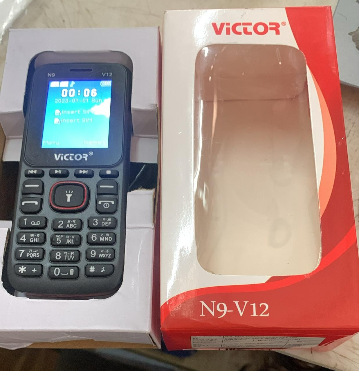 Victor N9 V12 Feature Phone Black And Red Color Dual Sim 16Mb Ram Imei No 911142050992138