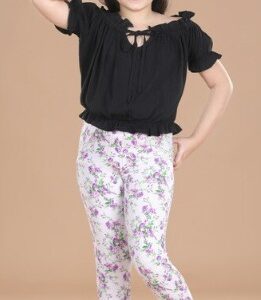 Stylestone Floral Print Stretchable Leggings With Black Color Top Size 2 To 3 Y